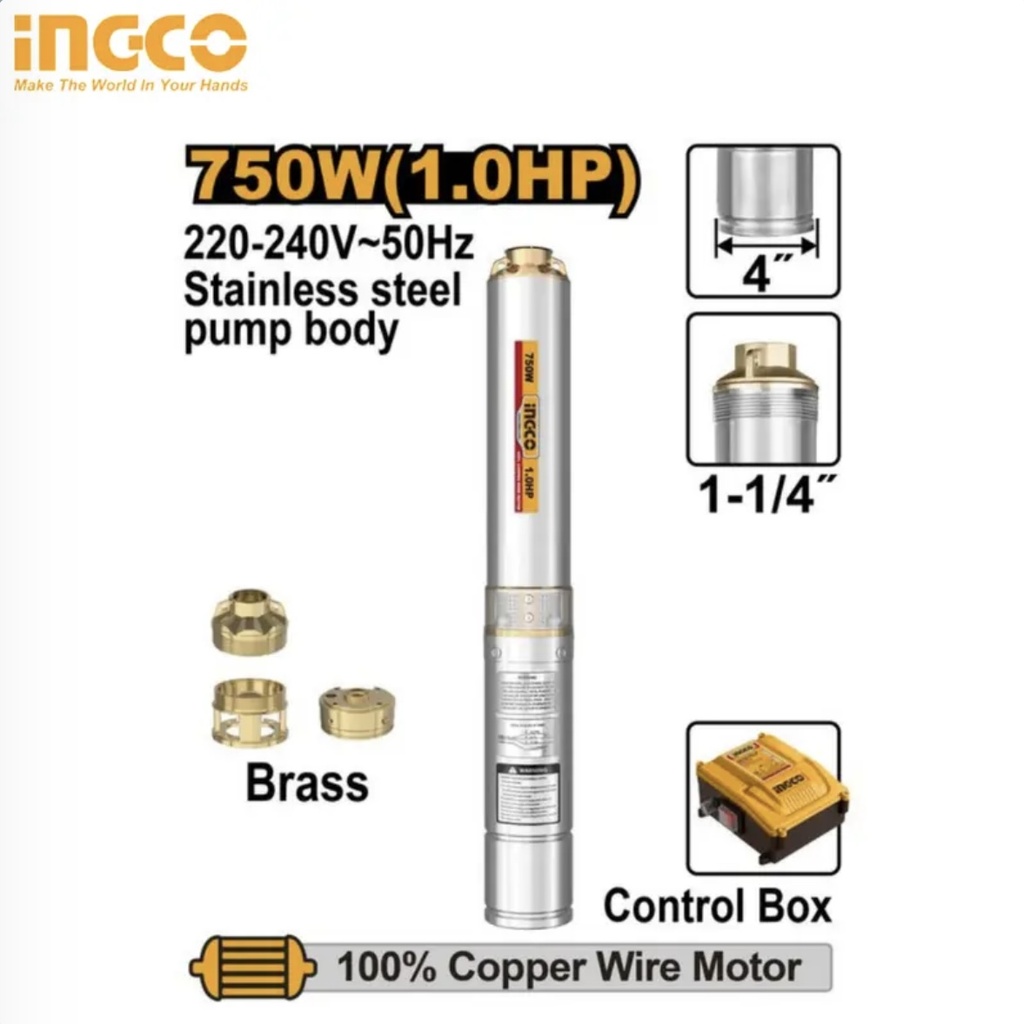 T/POMPE IMMERGÉE 1HP 750W (1,0 CV) 80M INGCO DWP750621