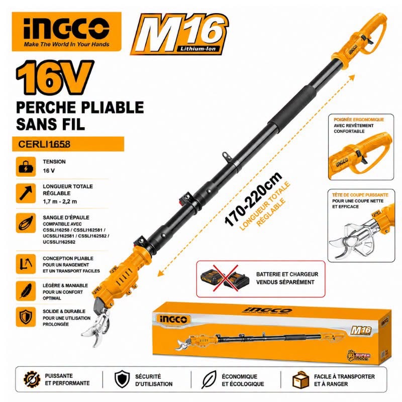 Perche d’extension pliable pour secateur 16V