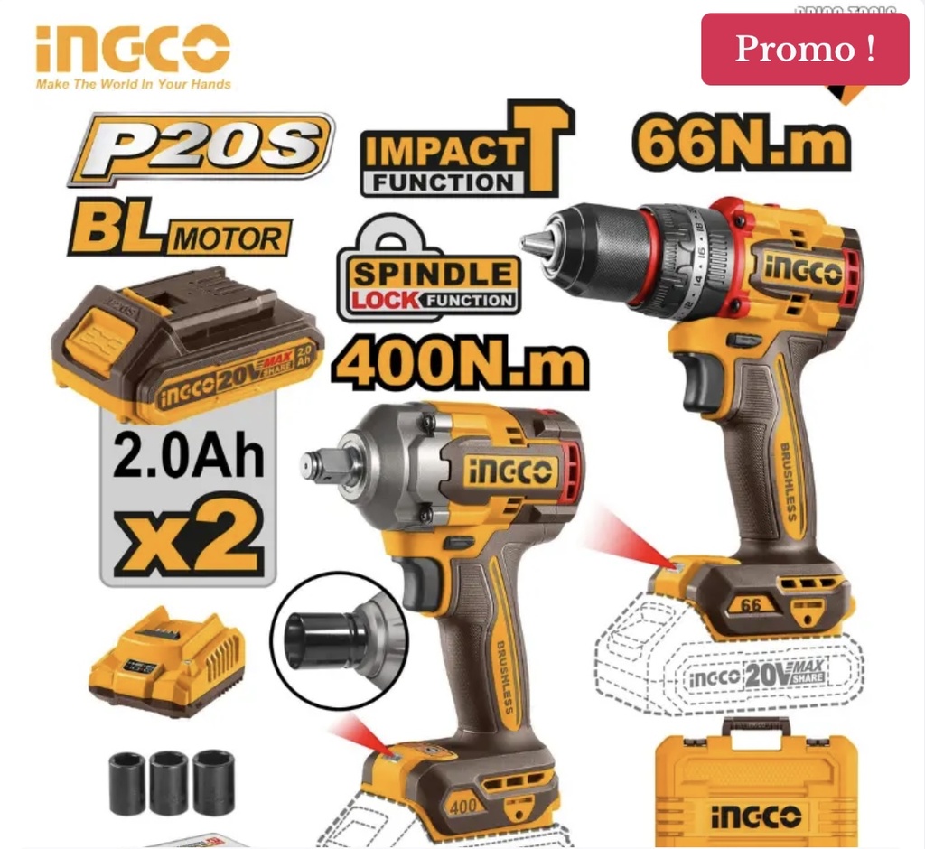 BRUSHLESS MOTOR LITHIUM-LON CORDLESS 2PCS/SET COMBO KIT CKLI20275