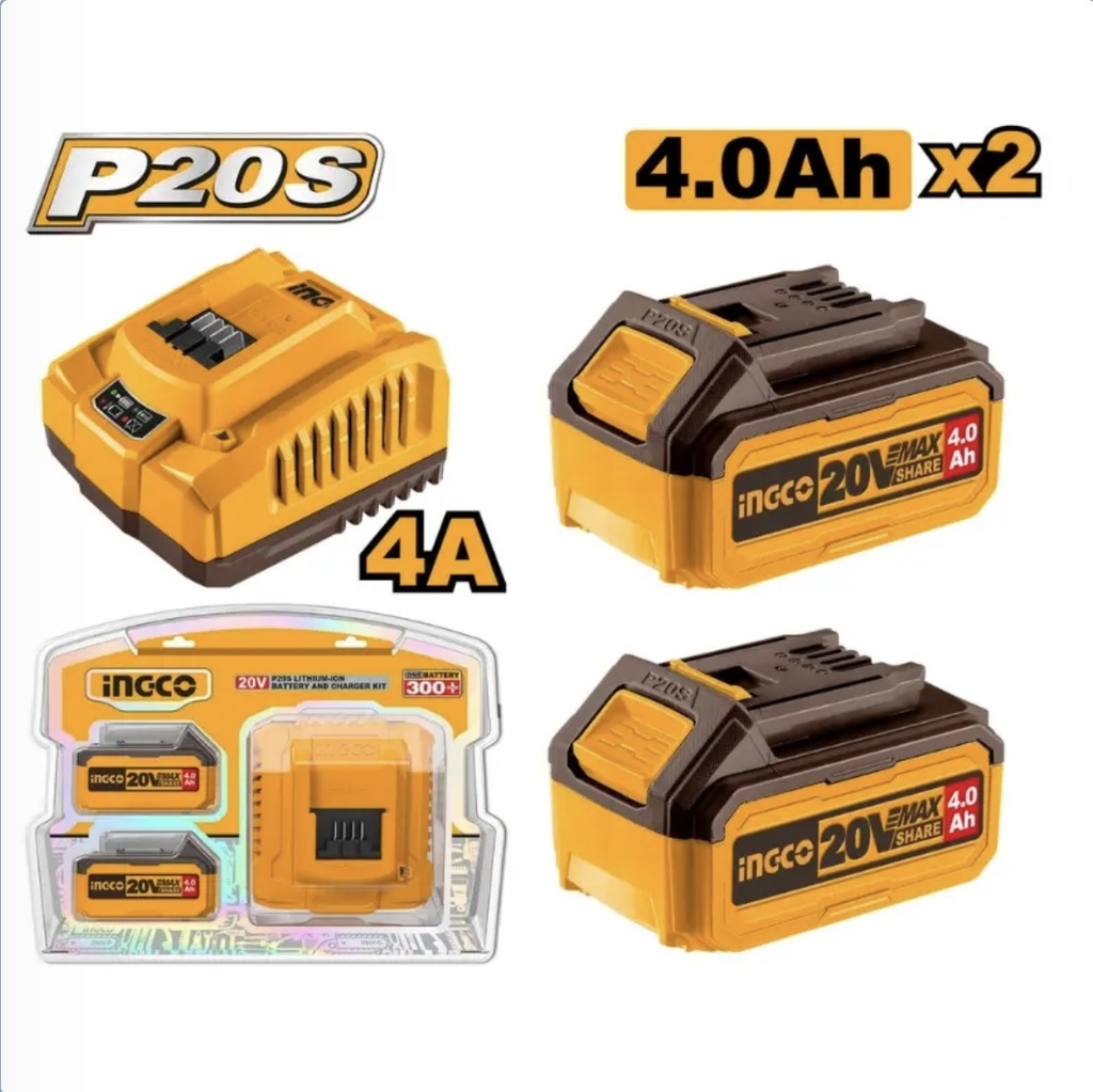 KIT 2 BATTERIE ET CHARGEUR LITHIUM-ION P20S INGCO FBCPK1424
