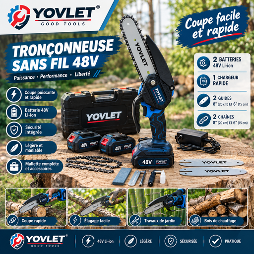 Tronçonneuse sans fil Yovlet 2 Batteries 48V