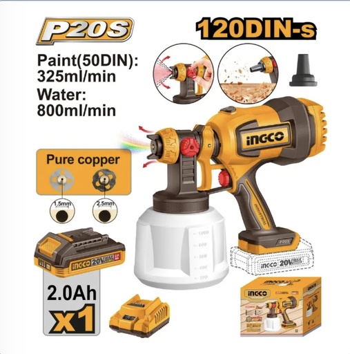 CORDLESS SPRAY GUN INGCO SPRAYING PRESSURE CSGLI20042